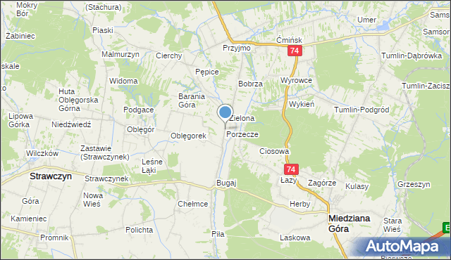 mapa Porzecze, Porzecze gmina Miedziana Góra na mapie Targeo